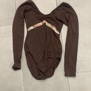 Brown long sleeve Class-in leotard with fun detail